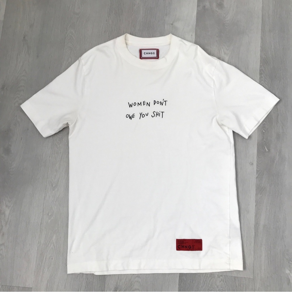 CHNGE ADULT WHITE SHIRT SHORT SLEEVES CREW WOMENS DONT OWE MEN XL
